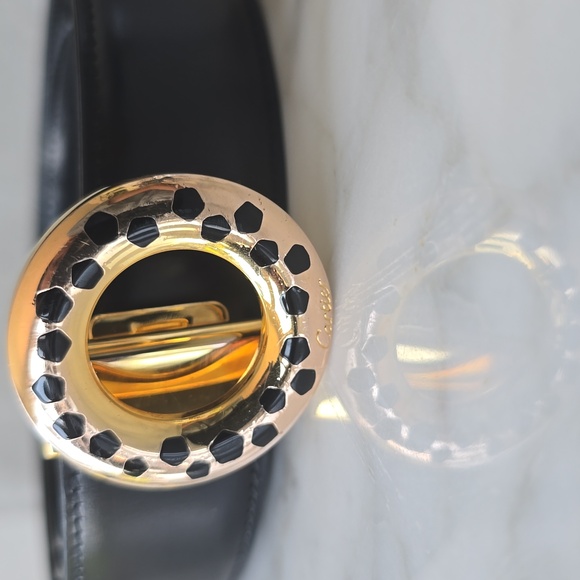 Cartier Black Leather Belt Gold Round Buckle Sz S - Picture 9 of 9